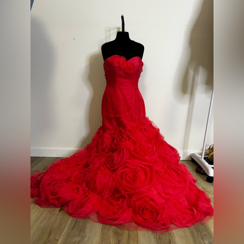 ◾️Flirt By Maggie Sottero Strapless Pink Mermaid Rose Petal Wedding Prom Dress